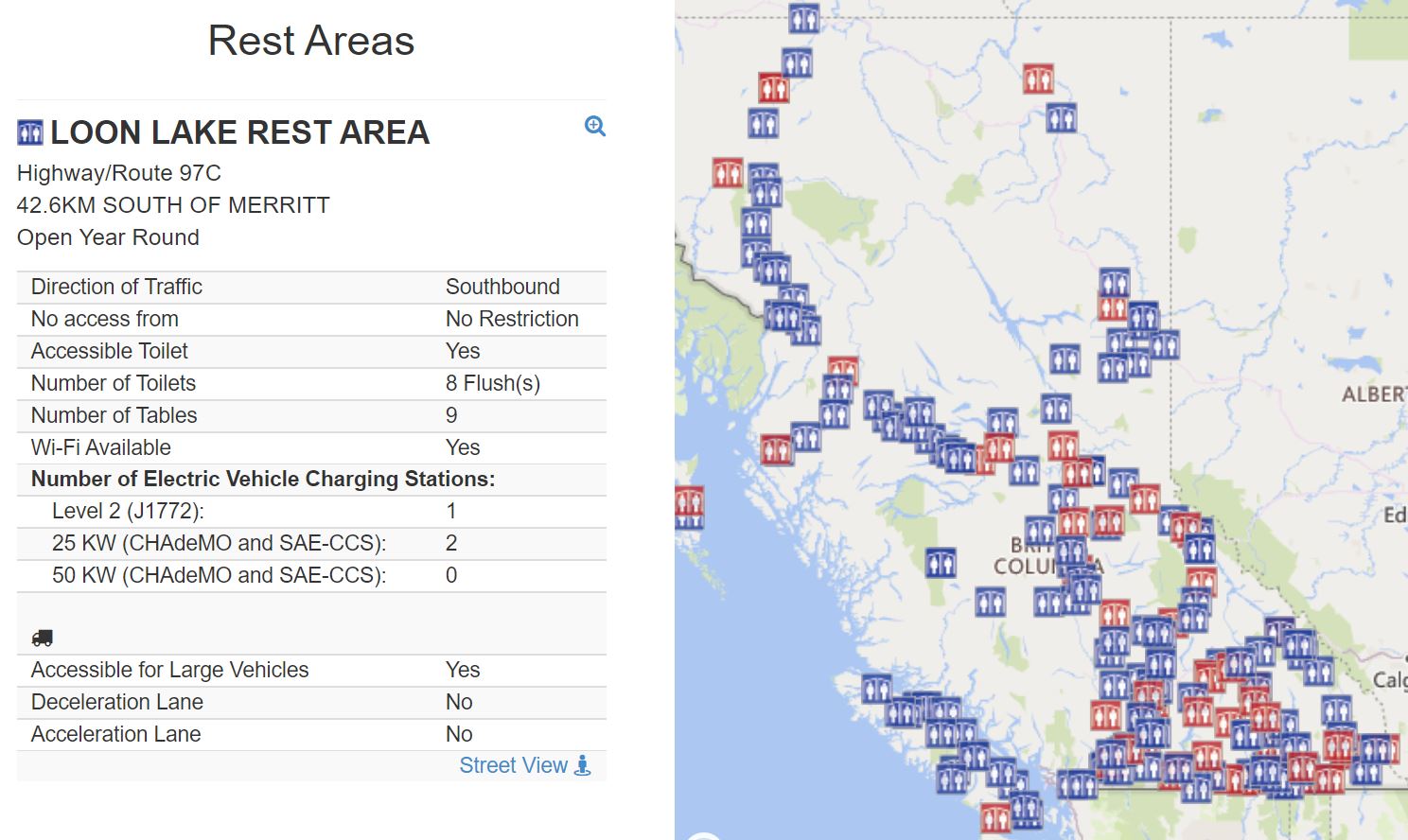 Alberta Rest Stops Map Rest Areas In Bc | Tranbc