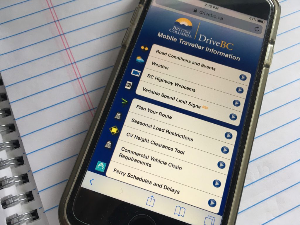drivebc on mobile phone