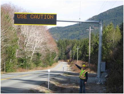 Driver Alerts Signs at Kennedy Lake Intelligent Transportation Systems on BC Highway 4