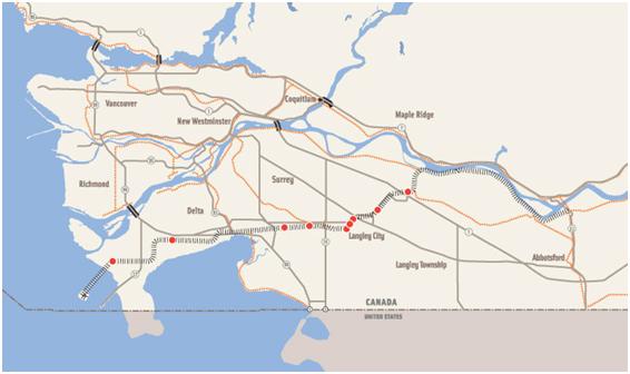 Map of Roberts Bank Rail Corridor