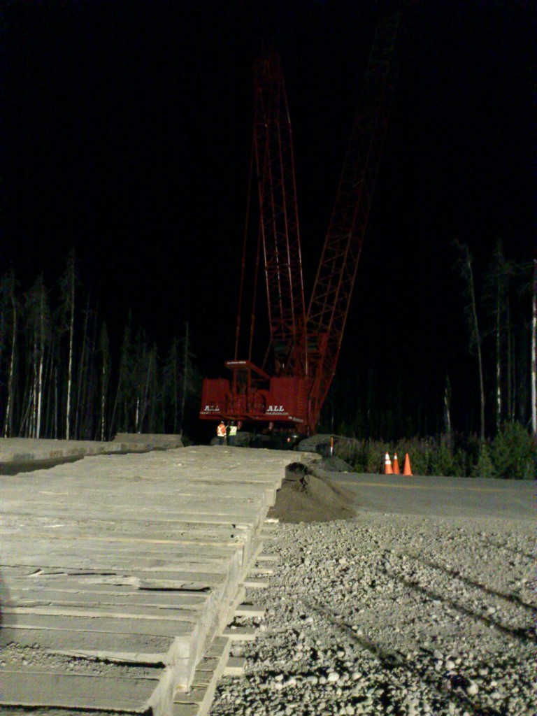 Crane crossing Highway 52