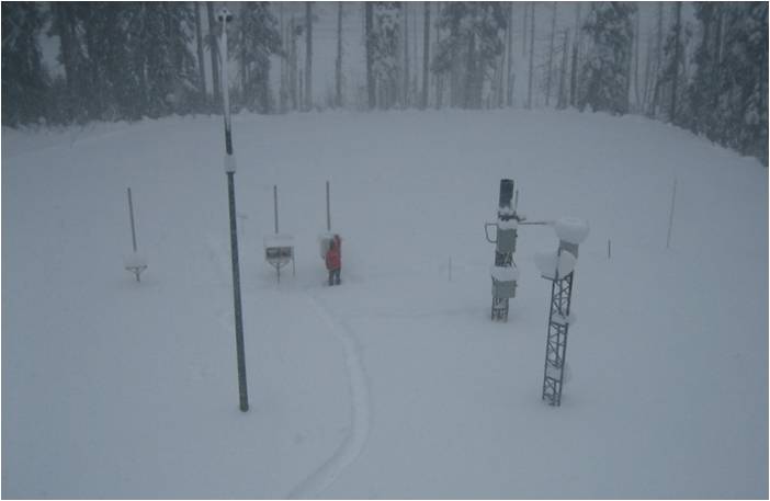 Precipitation measurement tools in snow atop the Coquihalla