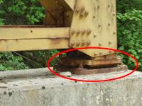 A bridge bearing, circled here in red. The Old Kootenay River Channel Bridge