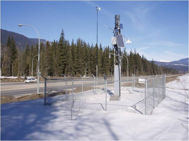 weather station along BC highway in winter