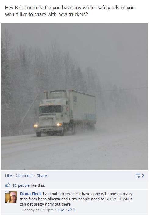 Facebook post on driving tips for new truckers