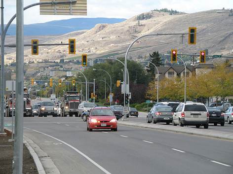 Driving through an intersection with traffic lights