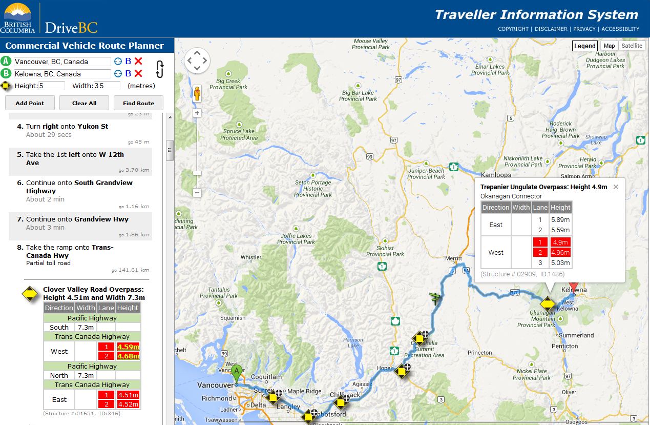 Oversize Load Route Planner Cv Route Planner On Drivebc | Tranbc
