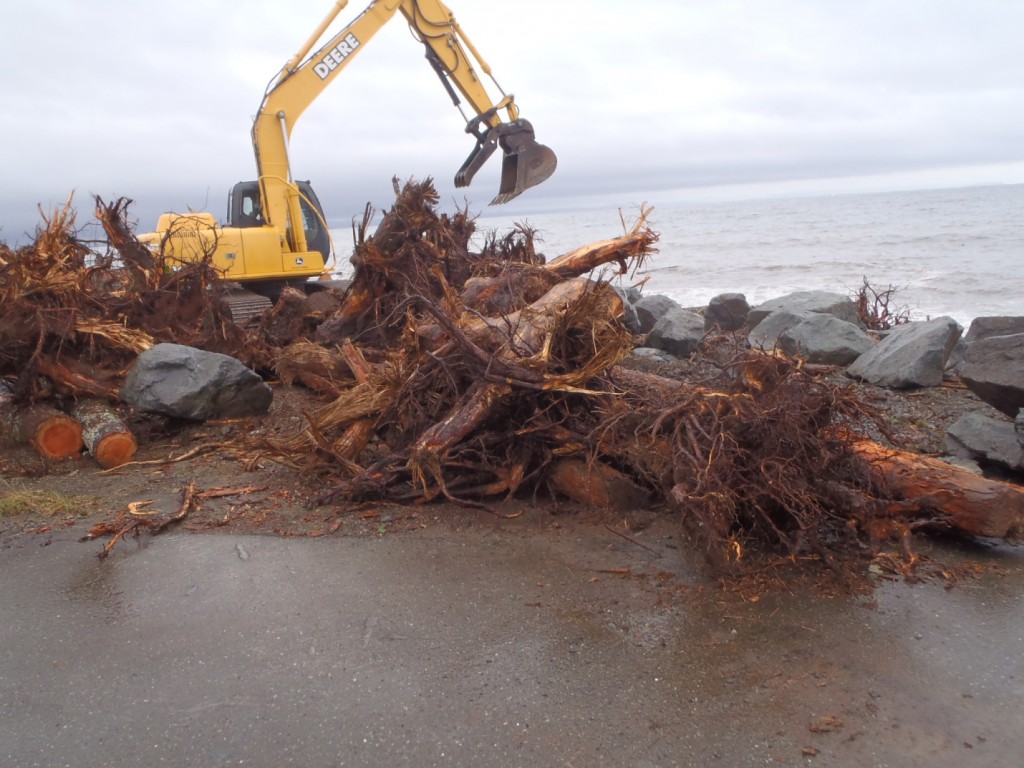 excavator with debris