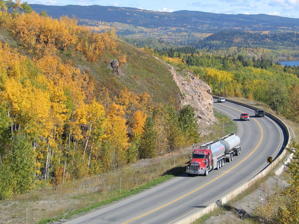 Commercial vehicle driving along BC highway