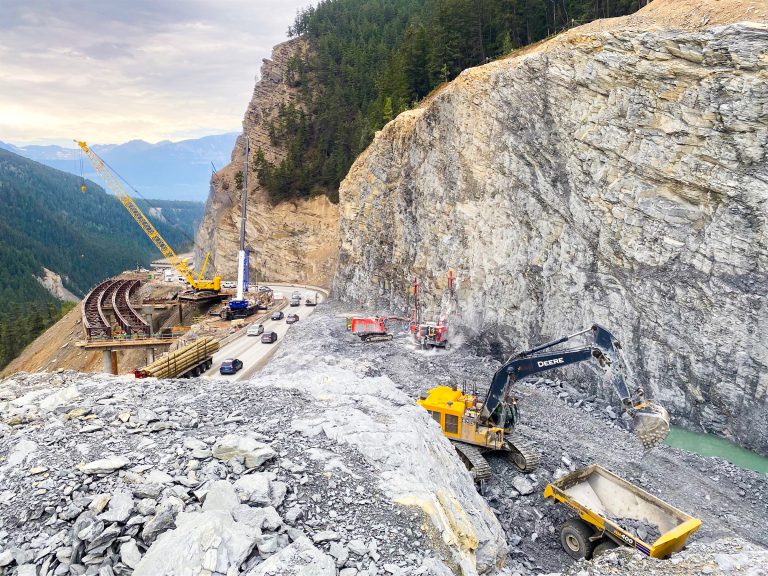 construction at kicking horse canyon on highway 1