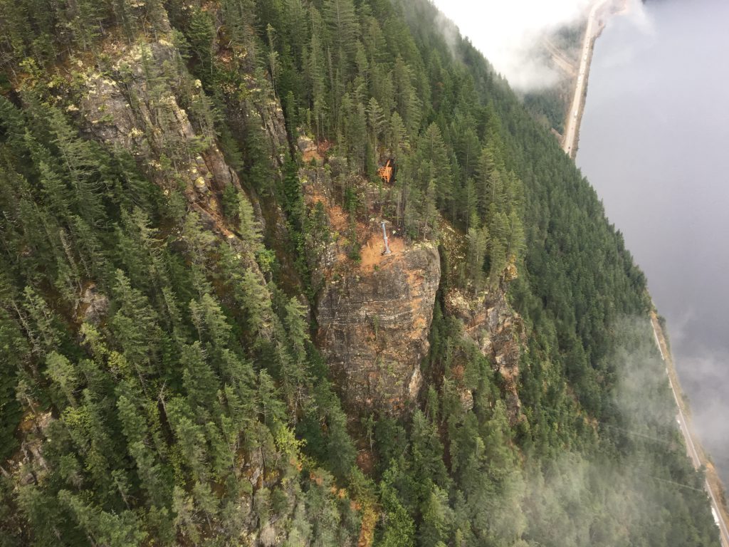 aerial view of crews setting up Remote Avalanche Control System, or RACS,