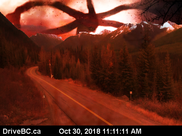 A "Stranger Things" creature overlooking a highway