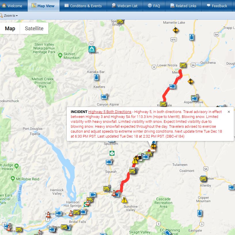 bc travel advisory weather