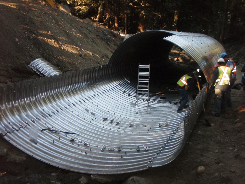 Assembling the Roy Creek multi-plate culvert, near Royston BC.