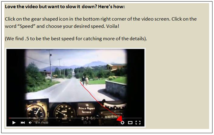 BC Road Trip Time Machine Highway Speed Instructions