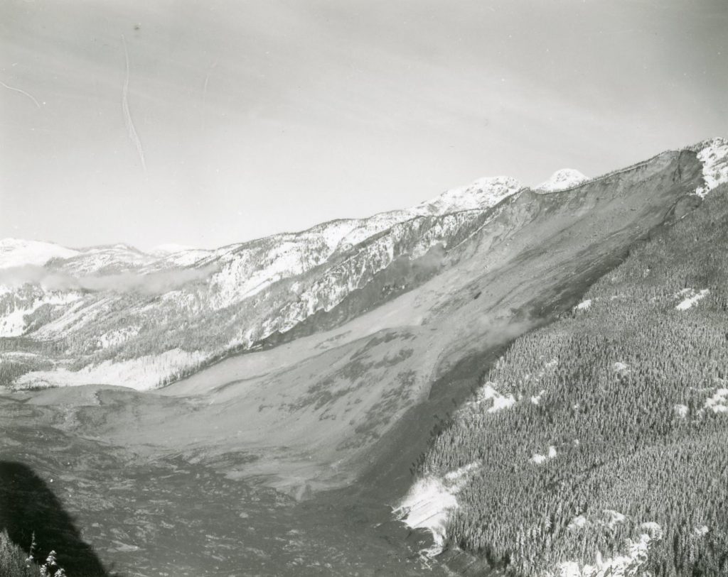 Aerial view of the Hope Slide looking westward, January 1965