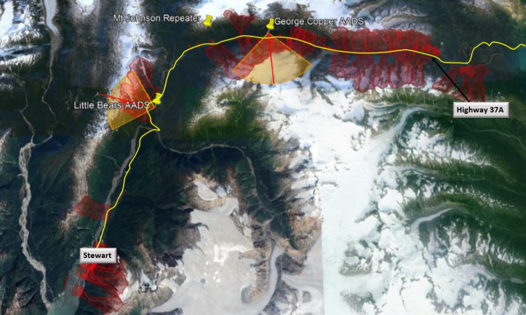 Avalanche radar stations at Little Bear and George Copper