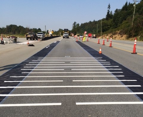 Test lines of paint on a BC highway.