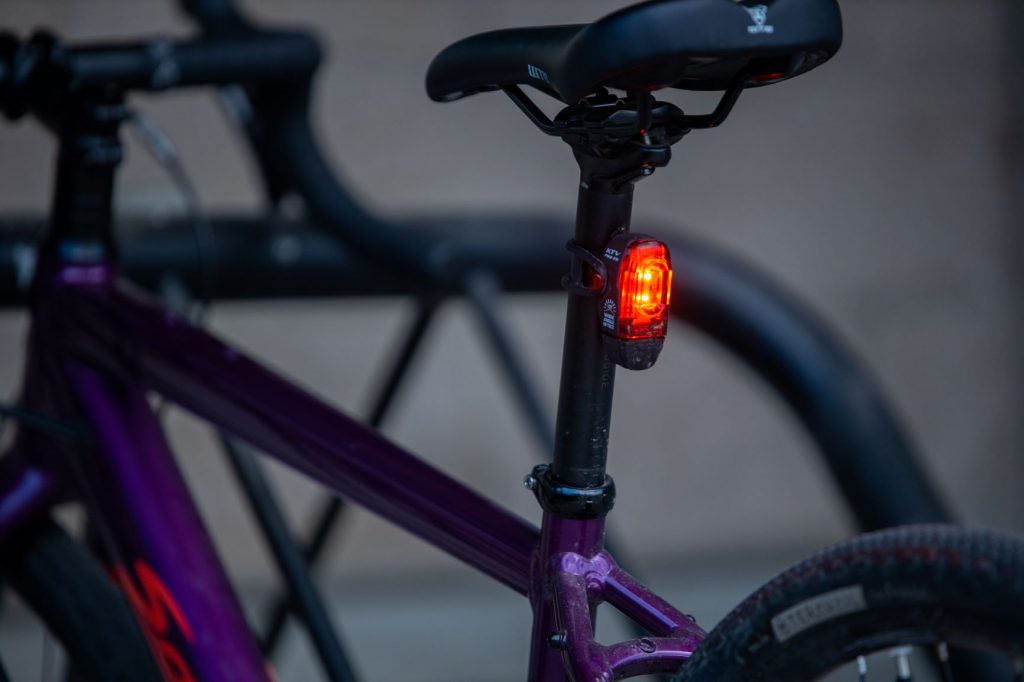 Red rear light on bike