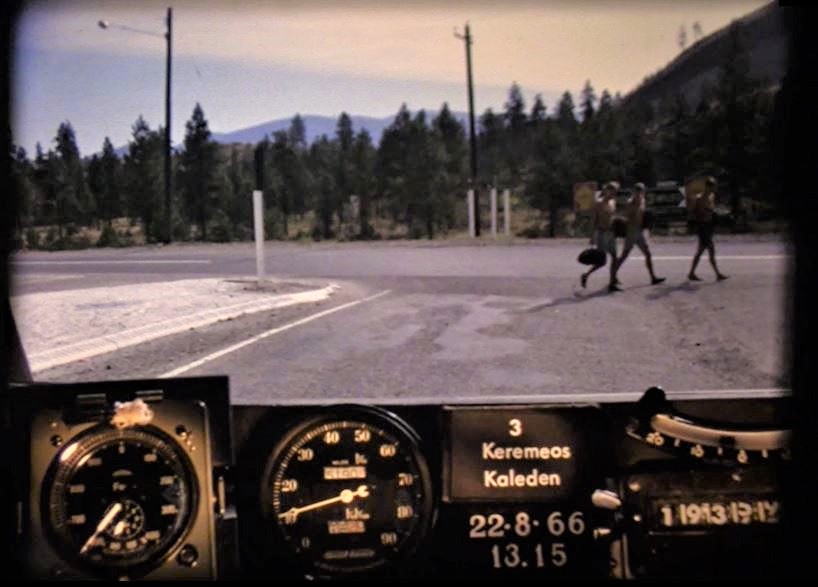 Stand By Me much? Three shirtless boys walk across the intersection of Highway 3 and 97, circa 1966