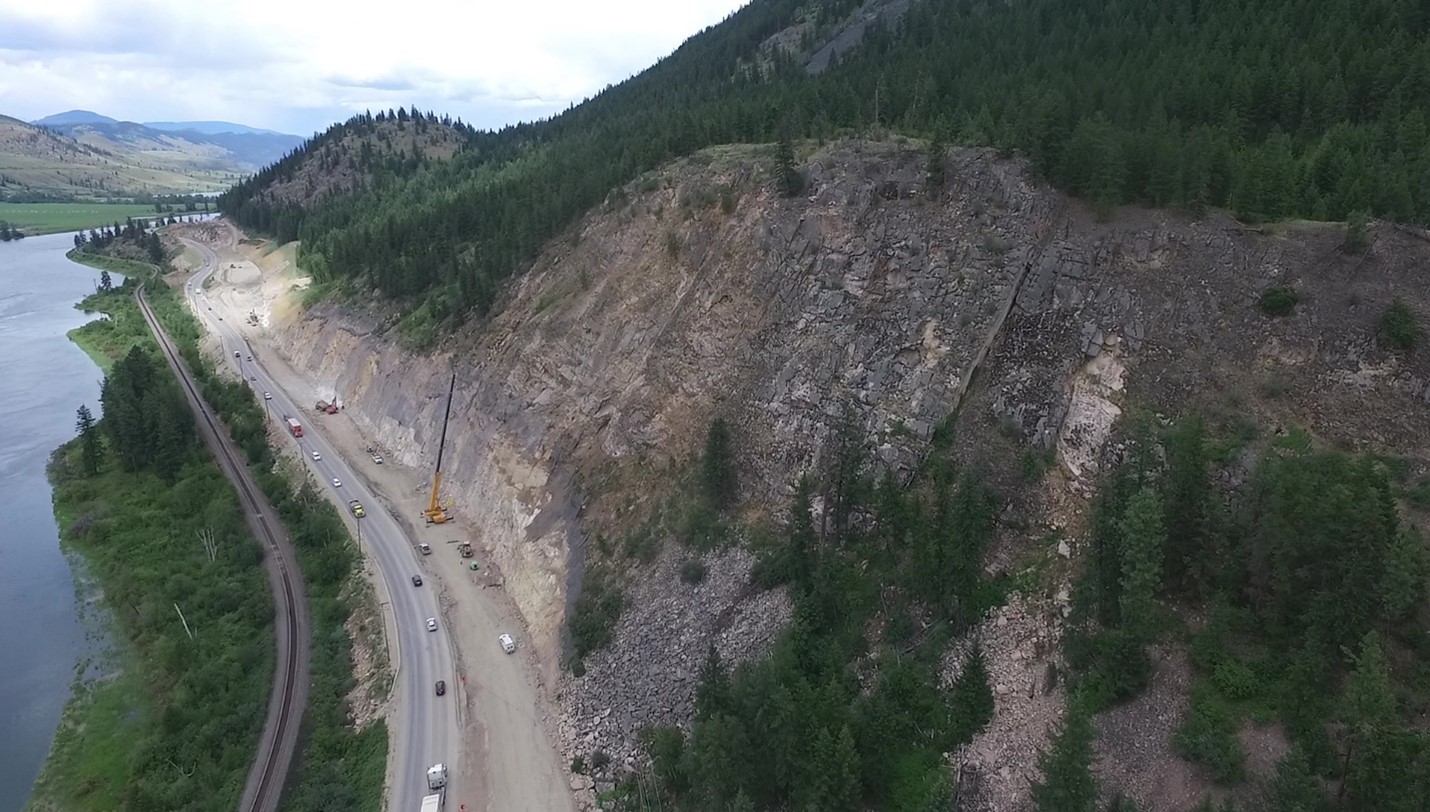 Crews work to scale rock face on the Trans Canada Highway 