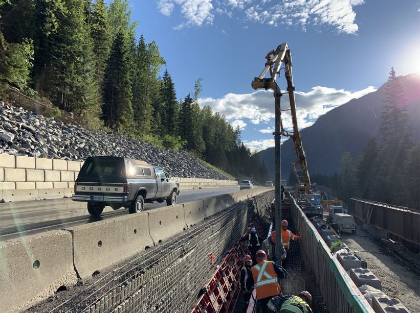 Construction crews work on the Illecillewaet Brake Check on BC Highway 1 