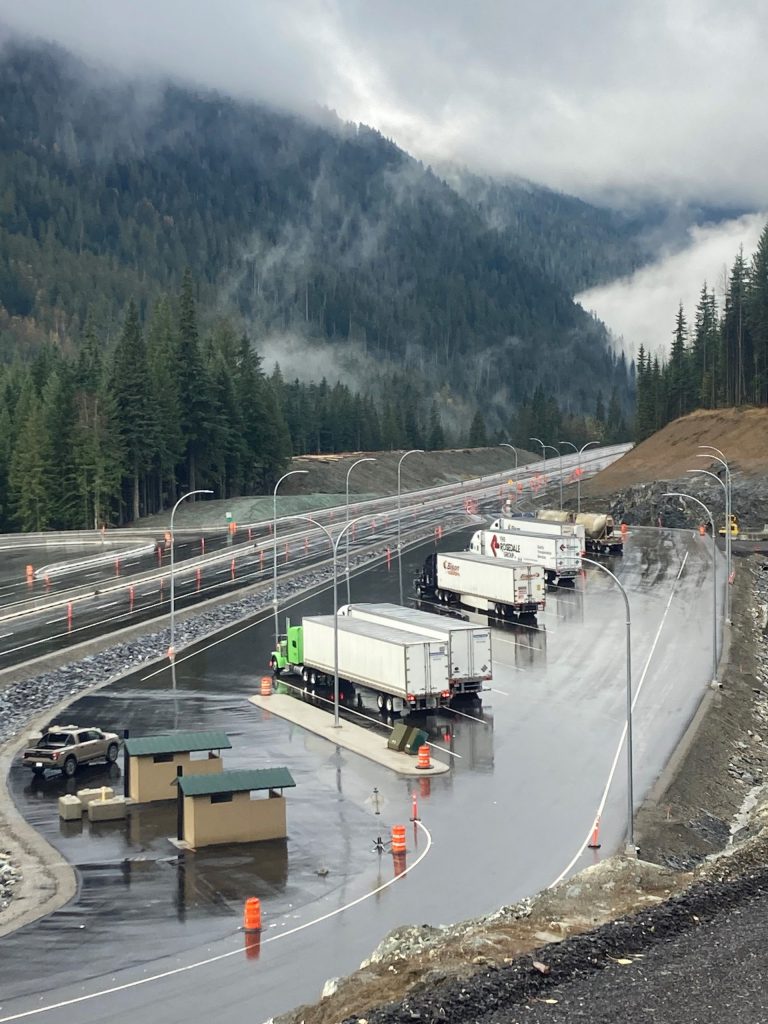 Trucks park at the Illecillewaet Brake Check near Revelstoke