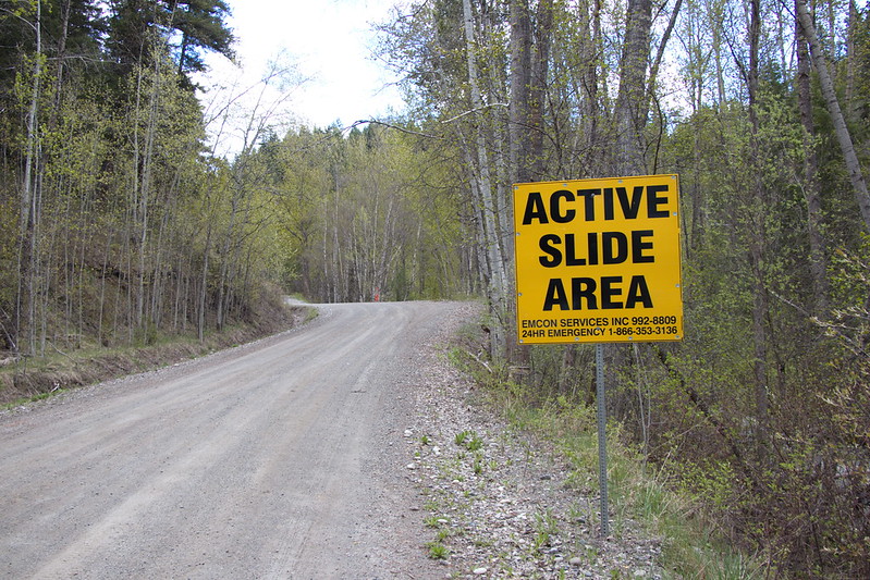 Sign at a historic slide area, in the central Cariboo.