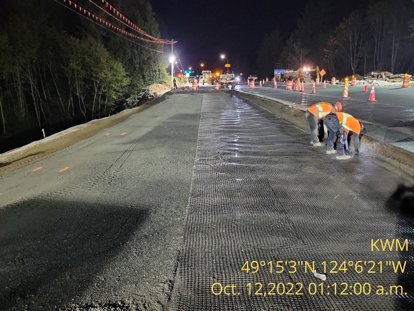 Road base repairs underway on BC Highway 19 during the 2022 construction season
